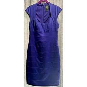 Jax Women's Purple Party Lined Dress Size 8 Slit Short‎ Cap sleeve